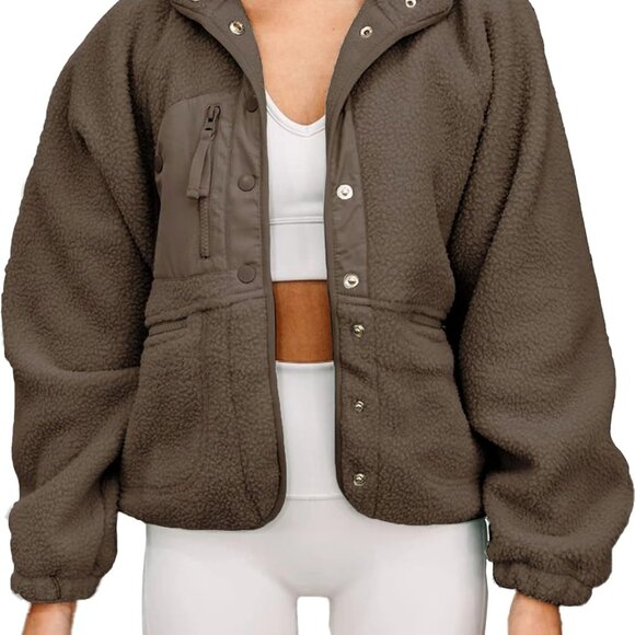 Womens Winter Coats Casual Lapel Long Sleeve Fleece Faux Fur Jacket